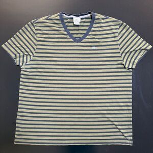Lacoste V Neck T-Shirt - Size XXXL - Olive Green w/ Black Stripes